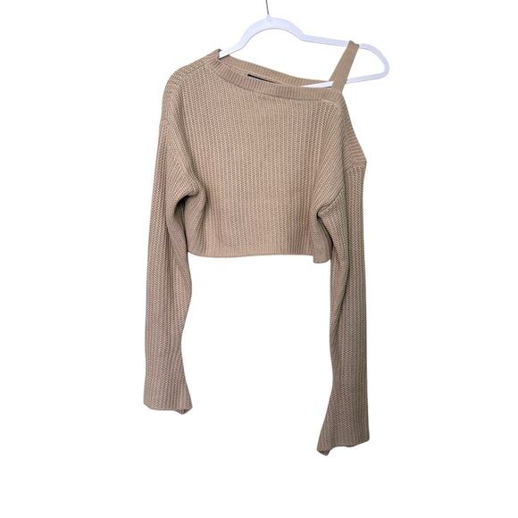 SER.O.YA Agnes Off The Shoulder‎ Sweater Cropped Women XS Tan Knit Soft NWT